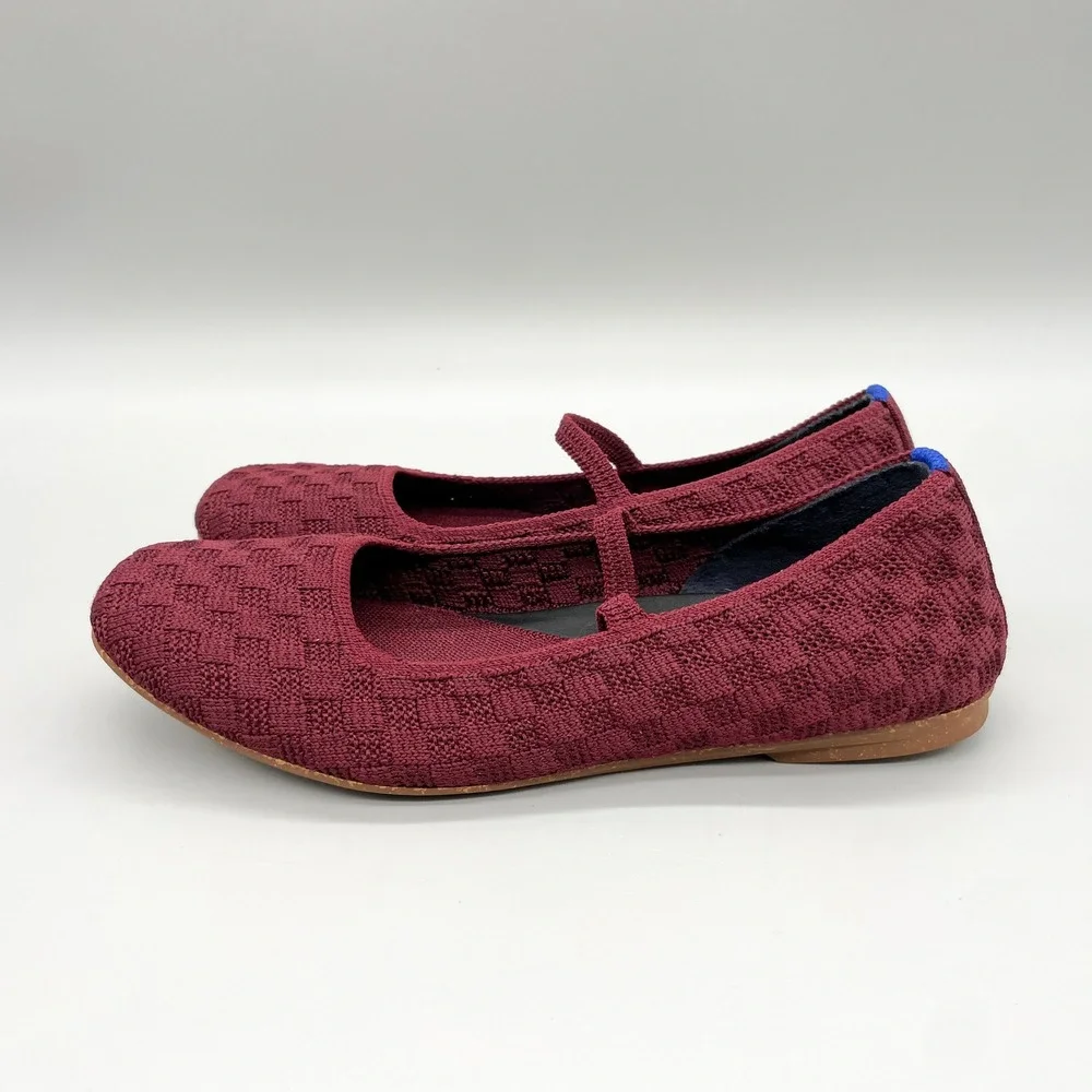 Rothys The Max Square Mary Jane Shoes Womens 6 Red Checkered Knit Ballet Flats